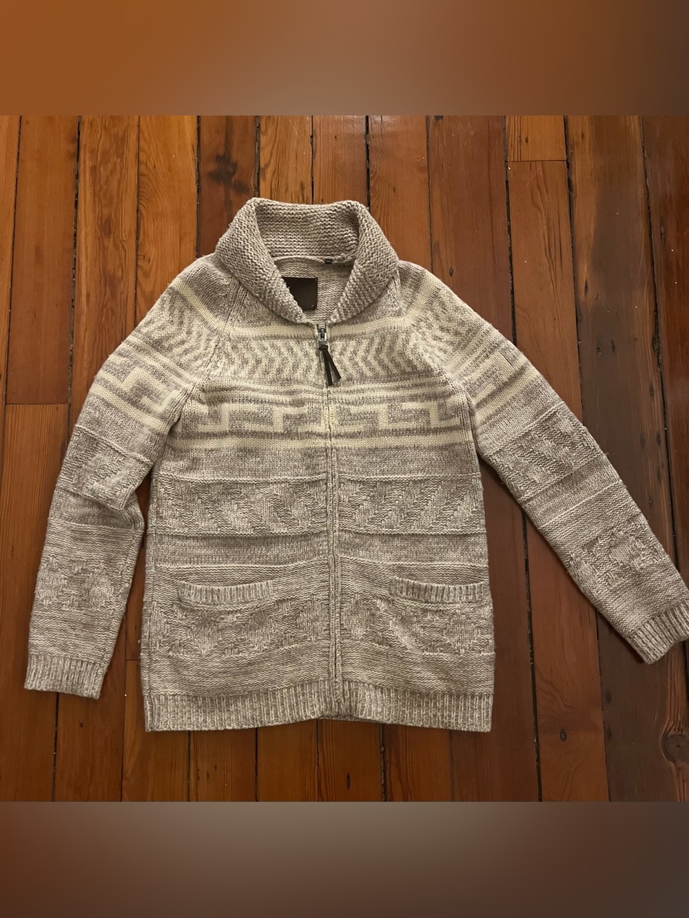 TNA Aritzia Tan Cream Southwestern Knit Zip Cardigan Sweater Size M